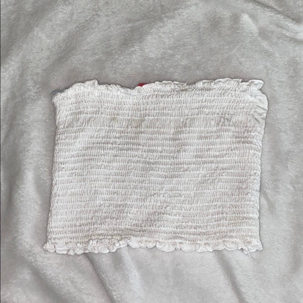 White ruffle tube top